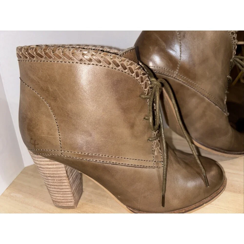 7.5 Antelope Dark Green Leather Boots Wooden Heel Sz 38 Rubber Sole - Picture 5 of 8